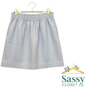 ✨ J.CREW Sidewalk Linen Cotton Skirt 8 Light Blue Pull On Pockets EUC ⚓